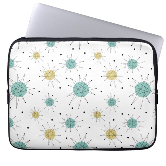 Funda Para Portátil Aqua Blue Yellow Franciscan Starburst Mid Century (Frente)