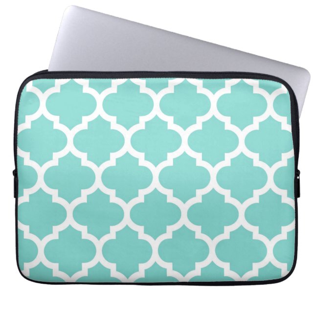 Funda Para Portátil Aqua turquesa que patrón de quatrefoil marroquí #5 (Frente)