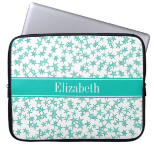 Funda Para Portátil Aqua Turquoise Stars White BG, nombre Verde azulad
