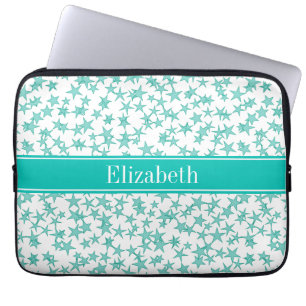 Funda Para Portátil Aqua Turquoise Stars White BG, nombre Verde azulad