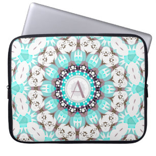 Funda Para Portátil Aqua White Hearts Mandala con Personalizado Textos