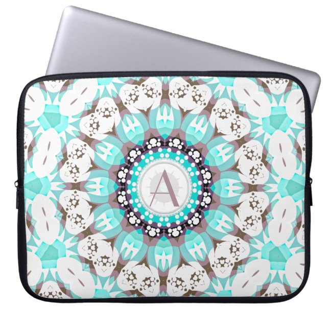 Funda Para Portátil Aqua White Hearts Mandala con Personalizado Textos (Frente)