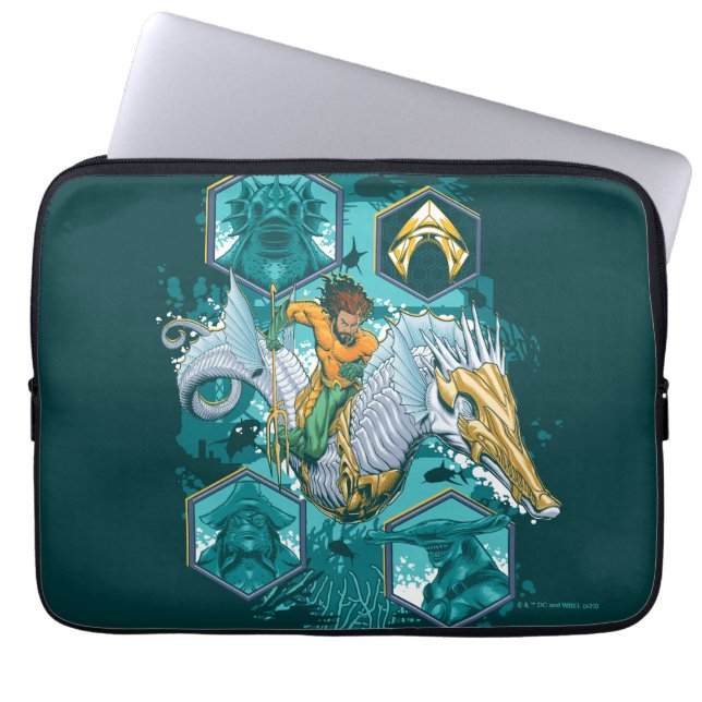 Funda Para Portátil Aquaman montando caballito de mar a través de los  (Frente)