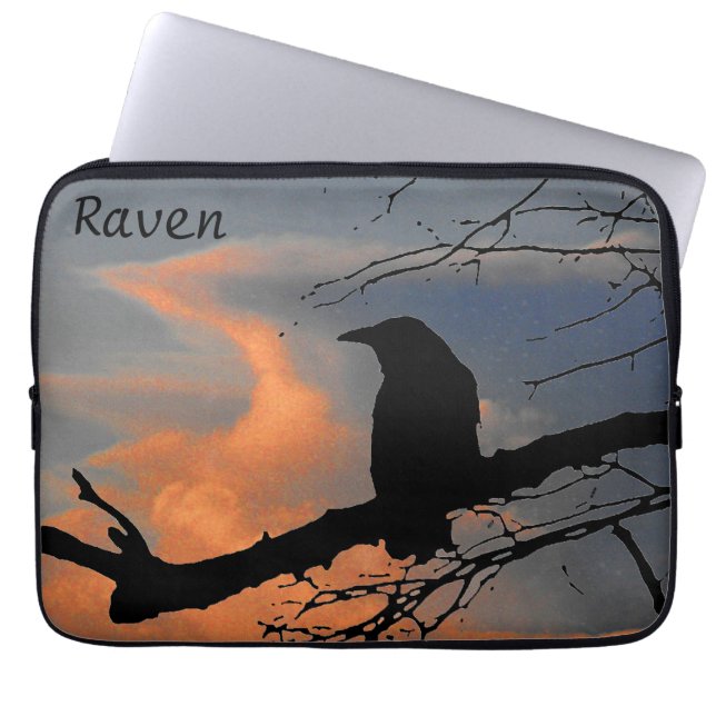 Funda Para Portátil Árbol de atardecer de Raven y nubes (Frente)