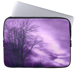 Funda Para Portátil Árbol de invierno y cielo en morado