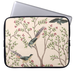 Funda Para Portátil Árbol de jardín vintage, patrón de aves florales s
