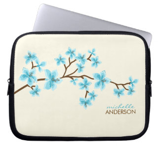 Funda Para Portátil Árbol de las flores de cerezo de la aguamarina