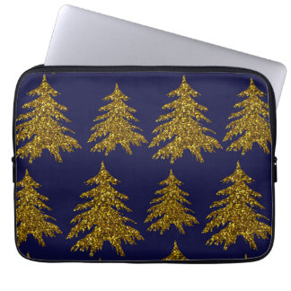Funda Para Portátil Árbol de Navidad purpurina dorado con fondo azul