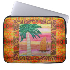 Funda Para Portátil Árbol de palmas abstracto y velero