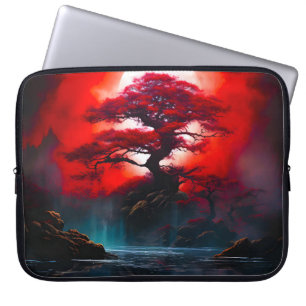 Funda Para Portátil Árbol Rojo Místico Bajo Luna Llena