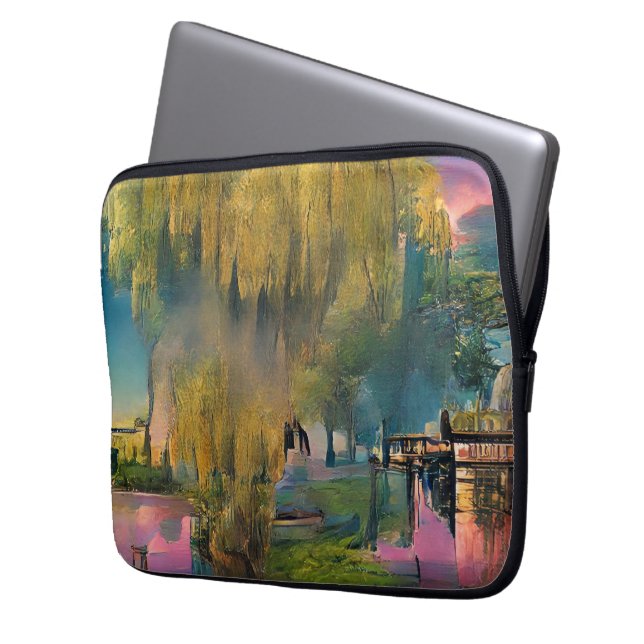 Funda Para Portátil Árbol salvaje al atardecer junto al estanque (Anverso izquierdo)