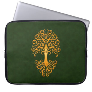 Funda Para Portátil Árbol tribal del verde de oro de la vida