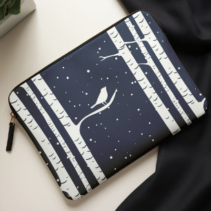 Funda Para Portátil Árboles de aves azules de invierno y pájaro