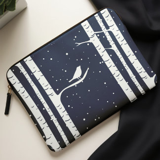 Funda Para Portátil Árboles de aves azules de invierno y pájaro