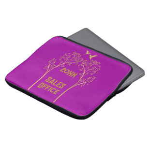 Funda Para Portátil Árboles de oro monogramados con pájaros en morado