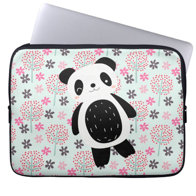 Funda Para Portátil Árboles, flores y osos panda (Frente)