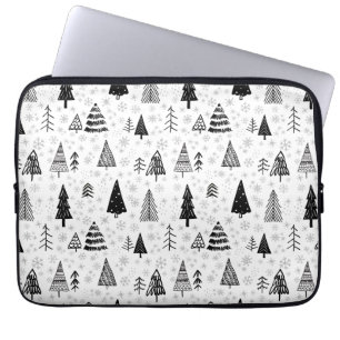 Funda Para Portátil Árboles navideños y copos de nieve Patrón blanco y