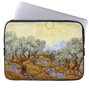 Funda Para Portátil Árboles olivos con cielo y sol amarillos