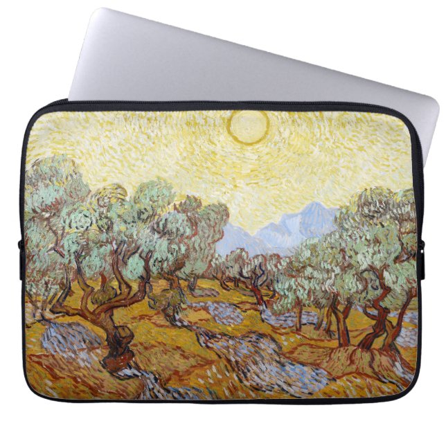 Funda Para Portátil Árboles olivos con cielo y sol amarillos (Frente)