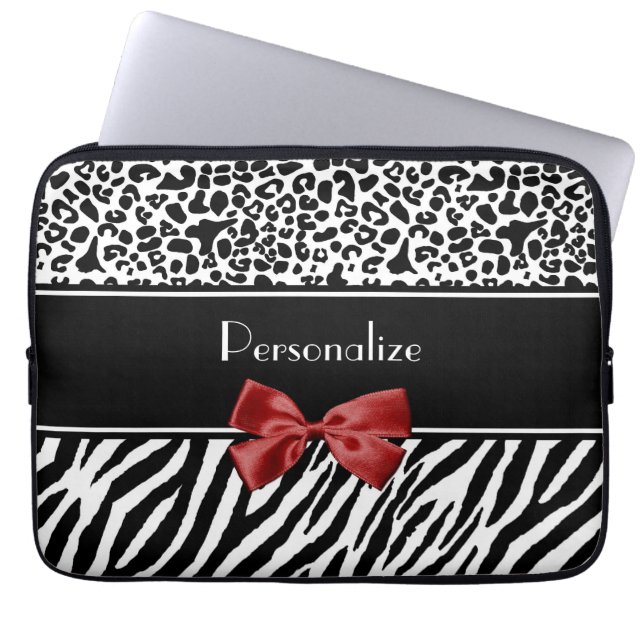 Funda Para Portátil Arco rojo del estampado de zebra blanco y negro de (Frente)
