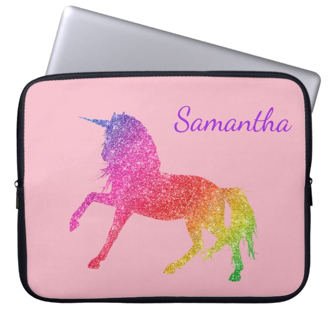 Funda Para Portátil Arcoíris Bonito Brillo Destello Unicornio Niña (Frente)