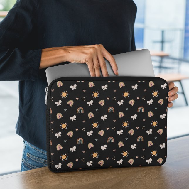 Funda Para Portátil Arcoiris negro, mariposa, patrón solar (Subido por el creador)