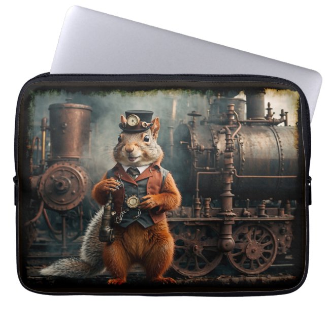 Funda Para Portátil Ardilla de vapor y tren (Frente)