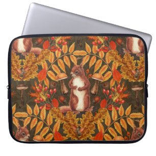 Funda Para Portátil Ardilla otoñal sobre marrón oscuro
