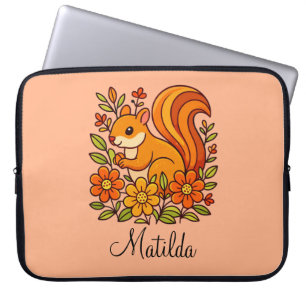 Funda Para Portátil Ardilla y flores personalizadas