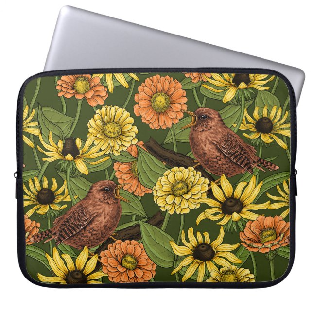 Funda Para Portátil Arenas y flores en verde (Frente)