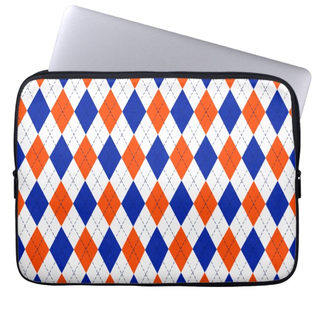 Funda Para Portátil Argyle naranja y Diamante Azul (Frente)