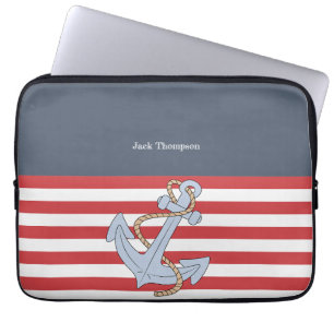 Funda Para Portátil Armada de ancla moderna y personalizada y rojo