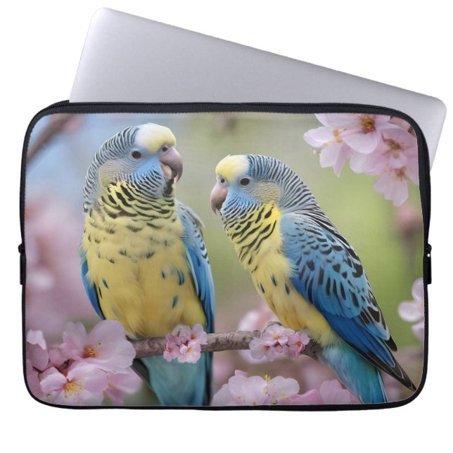 Funda Para Portátil Armonía de primavera: periquitos azules y amarillo (Frente)