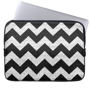 Funda Para Portátil Arpillera de yute Chevron Zigzag Blanco y Negro