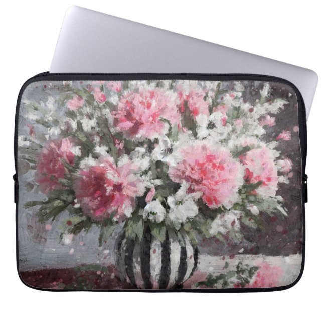 Funda Para Portátil Arreglo de flor floral de clavel rosa negro (Frente)