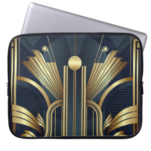 Funda Para Portátil Art Deco azul y dorado