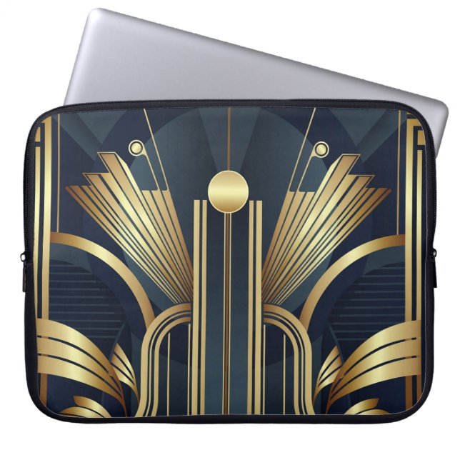 Funda Para Portátil Art Deco azul y dorado (Frente)
