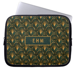 Funda Para Portátil Art Deco Emerald Green Gold Custom Monogram Laptop