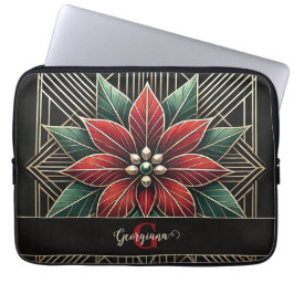 Funda Para Portátil Art Decó Floral Retro Personalizado Poinsettia