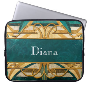 Funda Para Portátil Art Deco Verde y Rayas Doradas Personalizado
