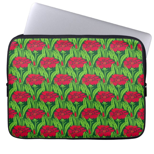 Funda Para Portátil Art Nouveau red Carnations floral damask (Frente)