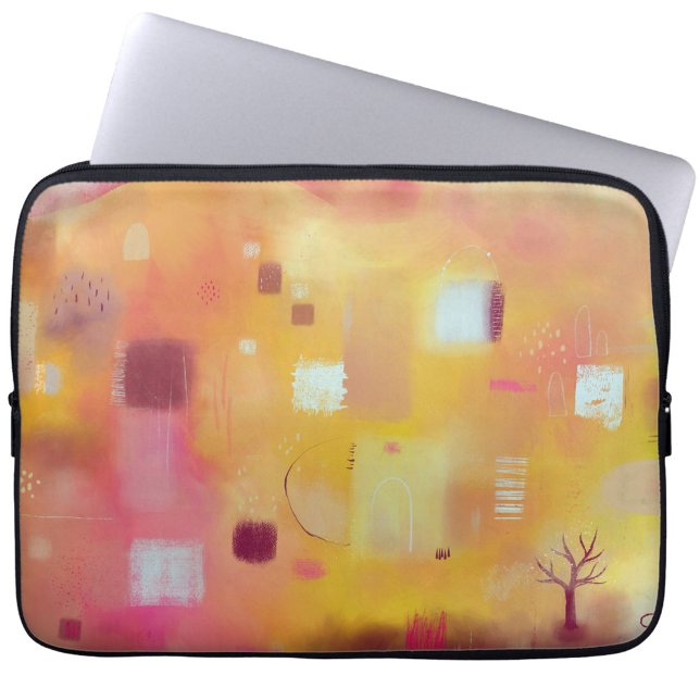 Funda Para Portátil Arte abstracto amarillo moderno (Modern yellow conteporary abstract art laptop sleeve)