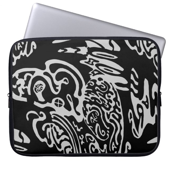 Funda Para Portátil Arte abstracto de B&W "Wave Creature" (Frente)