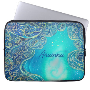 Funda Para Portátil Arte abstracto personalizado azul y verde turquesa