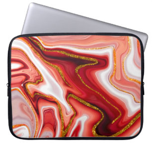 Funda Para Portátil Arte abstracto vibrante rojo y dorado