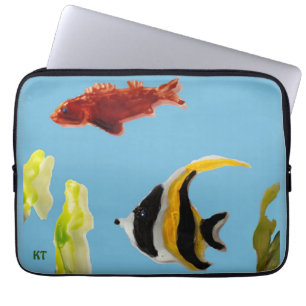 Funda Para Portátil Arte acuático personalizado pesca mar azul