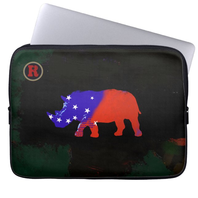 Funda Para Portátil arte animal rhino de ee.uu. (Frente)