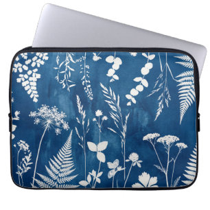 Funda Para Portátil Arte botánico de helecho en cianotipia azul añil p