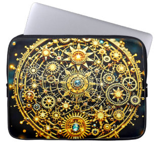 Funda Para Portátil Arte Celestial de Relojería Dorada