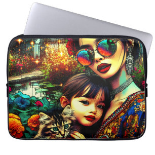 Funda Para Portátil Arte Colorido Mamá e Hija Jardín de Flores Asiátic
